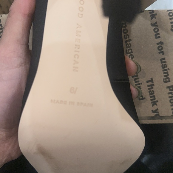 Good American Black Satin Pointed Toe Pumps size 6.5/7 NWOTS - Picture 3 of 6